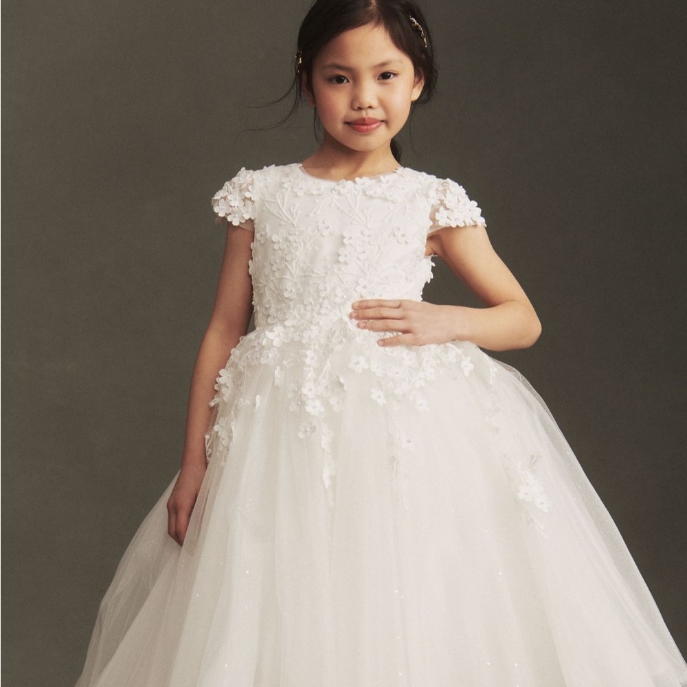 Princess Daliana Floral Appliqué Flower Girl Dress.